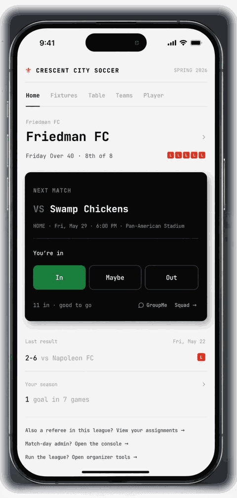 LoveSoccer home screen